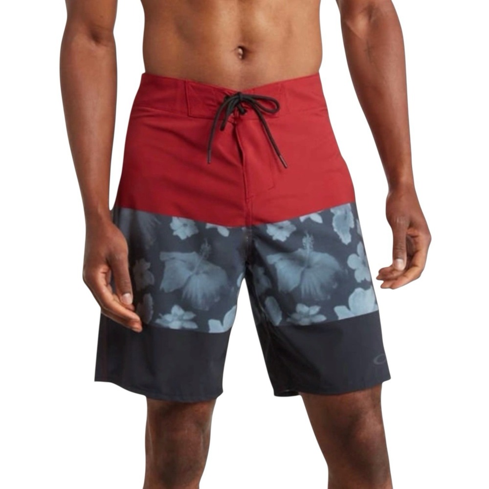 Oakley Board Shorts Men's 38 Color Block Swimming Swim Trunks‎ Red Gray Floral